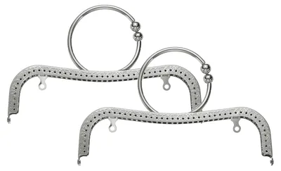 Image de Châssis de portefeuille en métal - Gravé - Pour la fabrication de sacs - 2 pièces, 22 cm / 8,7 pouces, argent