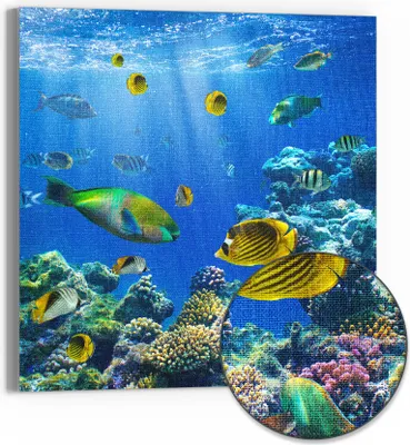 Produktbild von DEQORI Hybrid Leinwand Bild 50x50 cm 'Unterwasserwelten' Wandbild Glas flach modern