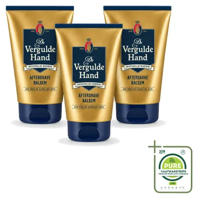 Imagen del producto de 3 unidades de bálsamo para después del afeitado De Vergulde Hand, formulado para pieles sensibles, de 100 ml cada uno. Paquete grande