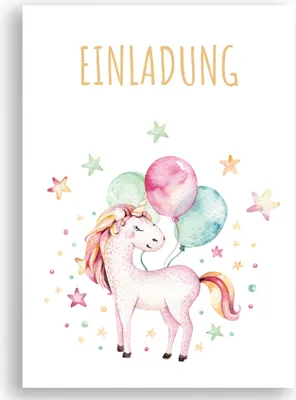 Produktbild von Friendly Fox Aquarell Einhorn Einladung, 12x Einladungskarten Kindergeburtstag Einhorn Party, Geburtstageinladung