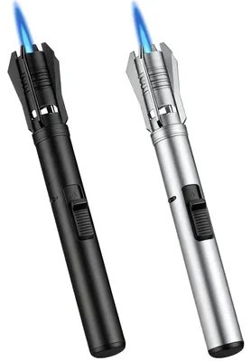 Zdjęcie produktu dla 2 sztuki zapalniczek Jetflame, zapalniczki odporne na wiatr, zasilane gazem, wielokrotnego napełniania, srebrne i czarne