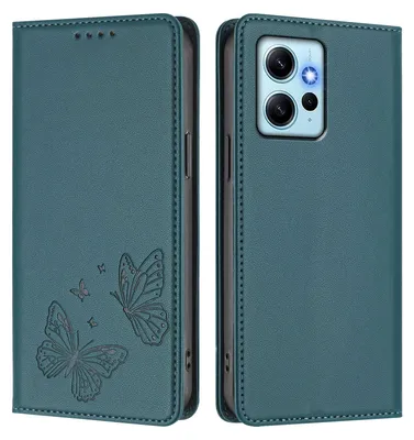 Image de Étui en cuir pour Xiaomi Redmi Note 12 4G, motif papillon, étui portefeuille à rabat avec support, vert