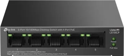 Image de TP-LINK LiteWave LS105P Fast Ethernet (10/100) non géré Power over Ethernet (PoE) Noir