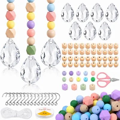Produktbild von Sonnenfänger Kristall 38mm Oval Transparent 10 Stück Bastelset mit Perlen zum Aufhängen