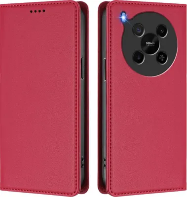 Image de Etui en cuir pour ZTE Blade V70 Max/nubia V70 Max, étui magnétique en cuirPolyuréthaneavec support Rouge