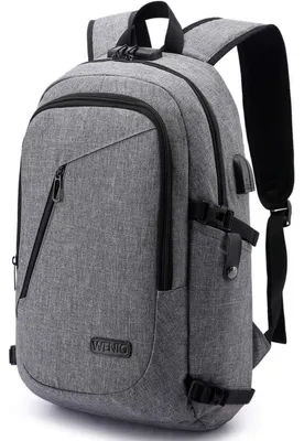 Immagine prodotto di Zaino da laptop da uomo, antifurto, con porta USB, grigio, per schermi da 15,6 pollici