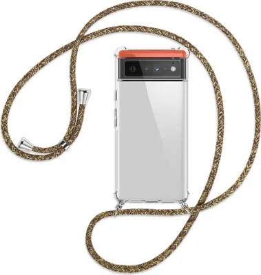 Produktbild von Handykette Backcover-Schutzhülle mit Band (Metall silberfarben) für Google Pixel 6 - braun+beige