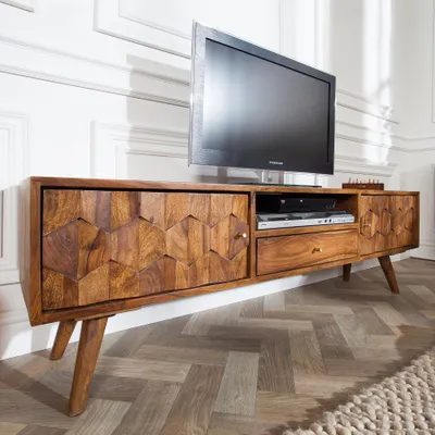 Produktbild von riess-ambiente Massives TV-Board MYSTIC LIVING 140cm braun Sheesham Massivholz stone finish 3D -Front