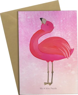 Produktbild von Mr. & Mrs. Panda Glückwunschkarte Flamingo Stolz - Aquarell Pink - Geschenk, Mama, kommunionskarte, Tochter, weihnachtskarten, genesungskarte, einladungskarten, Freundin
