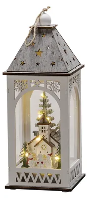 LED Holz-Laterne Kirche, Weiß, 8 warmweiße LEDs, Timer