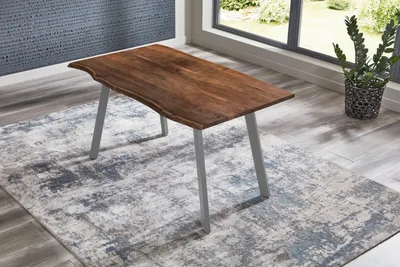 Produktbild von Esstisch Baumkante massiv Akazie Nussbaum 180 x 90 silber Laxmi