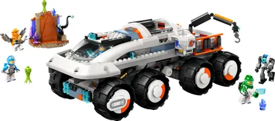 Produktbild von LEGO City Kommando-Rover mit Ladekran, Weltraum-Spielzeug-Auto mit Kran und Minifiguren, darunter Astronaut, Roboter und Alien-Actionfiguren, Geschenk für Kinder ab 7 Jahren, mit Planetenkulisse 60432