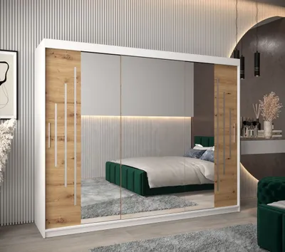 Produktbild von Kleiderschrank mit Spiegel PATRICIE – Breite 250 cm, weiß / Eiche artisan