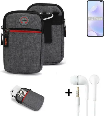 Produktbild von K-S-Trade Gürteltaasche + Kopfhörer kompatibel mit Xiaomi Redmi K30 5G Racing Edition Handy Tasche Holster Schutz Hülle Handy Hülle grau