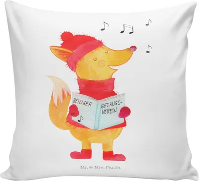 Produktbild von Mr. & Mrs. Panda kissen für couch Fuchs Sänger - Weiß - Geschenk, 40x40, Singen, Heiligabend, Weihnachtslieder, Polster, Winter, Deko, sofa, Kuschel, Weihnachten