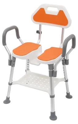 Produktbild von Duschstuhl, höhenverstellbar, mit Rückenlehne und Armlehnen, Orange