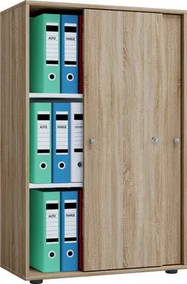 Produktbild von VCM Büroschrank mit 3 Fächern | moderner Aktenschrank mit Schiebetüren und Schloss | Maße ca. B. 70 x H. 111 x T. 40 cm – Lona 3-Fach abschließbar