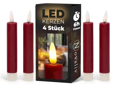 Produktbild von Stabkerzen LED mit Timer ROT 4 Stück indoor 6 Stunden - ECHTWACHS 15cm Höhe für Kerzen 2,2cm Durchmesser 2 AAA Batterien notwendig LED Stabkerzen flackernde Flamme bewegliche Flamme Licht