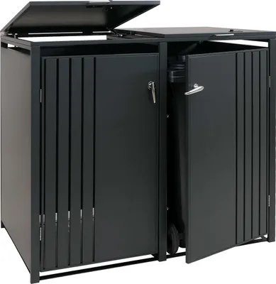 Immagine prodotto di coperchio per cestino a 2 scomparti HWC-O67, cestino con coperchio, metallo 122x132x84cm 53kg ~ antracite