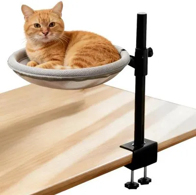 Productafbeelding van Famanu kattenbureau met bed – 360 graden draaibaar en in hoogte verstelbaar, met een afneembaar, wasbaar kussen