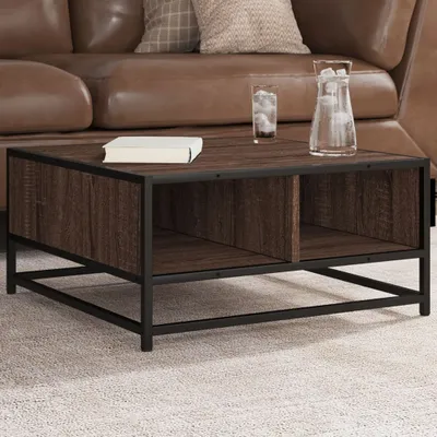 Produktbild von "Rabatt" Couchtisch modern - Wohnzimmertisch - Einfache Montage - Braun Eiche 60,5x60,5x30 cm Holzwerkstoff und Metall - Kaffeetisch CC23593
