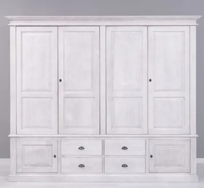 Produktbild von Casa Padrino Landhausstil Schlafzimmerschrank Hellgrau 232 x 59 x H. 197 cm - Massivholz Kleiderschrank mit 6 Türen und 4 Schubladen - Massivholz Schlafzimmer Möbel im Landhausstil