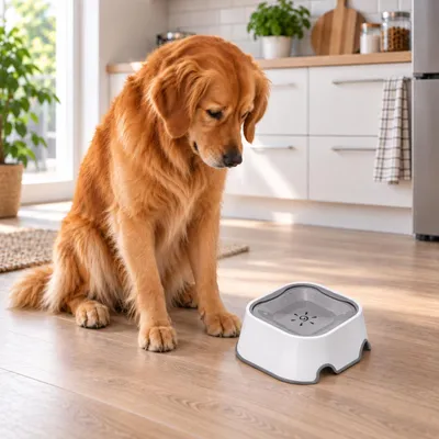 Produktbild von belviona 2-in-1 Anti-Schlabber-Napf, Wassernapf & Anti-Schling-Napf für Hunde und Katzen, rutschfest, 1 L, KI-generiertes Bild