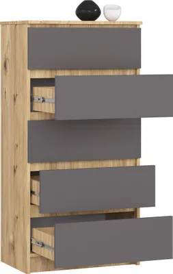 Obrázok produktu pre Vysoká komoda 60 cm s 5 zásuvkami, kredenc, skriňa, 121 cm vysoká, 40 cm