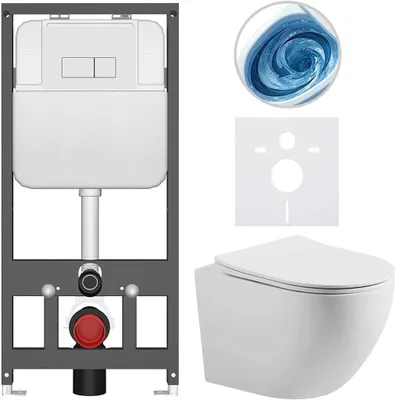 Obrázok produktu pre CERANO – Zápustná WC súprava Cesso – biela matná – tlačidlo Prime/Modulo, biele – závesná – predstenová inštalácia/sadrokartón – 49 x 36 cm