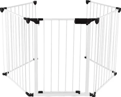 Produktbild von Kaminschutzgitter Absperrgitter Metall - 5 Stück Türschutzgitter Sicherheitszaun Kinder  faltbar 310x2.5x75cm Weiß