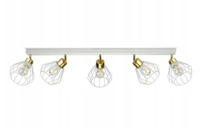 Produktbild von Luxolar Led Deckenleuchte 5 flammig aus Metal Draht Weiß-Gold im Edison-Stil E27 60W - Schwenkbar deckenlampe wohnzimmer