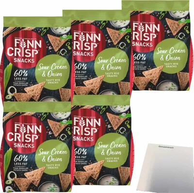 Produktbild von Finn Crisp Snacks Sour Cream & Onion Vollkorn Roggenchips VPE (5x150g Packung) + usy Block