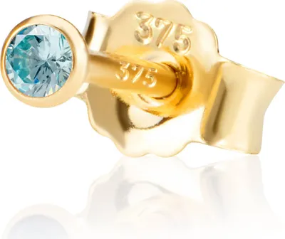 Produktbild von Einzel 2,5mm 375 Gelb Gold 9 K Ohrstecker Zirkon Aquamarin Butterfly Verschluss