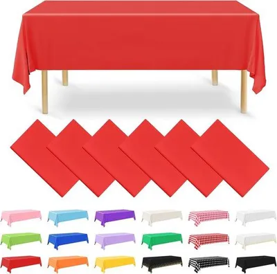 Obrázek produktu pro Šest obdélníkových ubrusů, rozměry 137 x 275 cm, červené barvy, vhodné pro oslavy, svatby, křtiny a narozeniny.