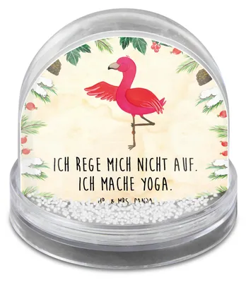 Produktbild von Mr. & Mrs. Panda Weihnachts Schneekugel Flamingo Yoga - Naturpapier - Geschenk, Entspannung, Dekokugel, Rosa, schnee kugel, Yogi, Weihnachten, Große, Vogel, Meditieren