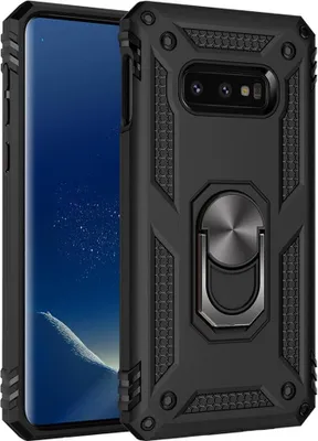 Produktbild von LaimTop Galaxy S10e Hülle, Hybrid Robuste Rüstung Drehbarer Ring Halter Ständer Dual Layer Hard PC + TPU Stoßfest Schutzhülle für Samsung Galaxy S10e Schwarz