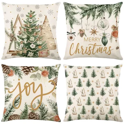 Kissenbezüge Weihnachten rot 40x40 cm 4 Stück Leinenoptik