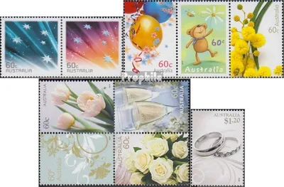 Produktbild von Briefmarken Australien 2010 Mi 3428-3429 Paar,3430-3432 Dreierstreifen, 3433-3436 Viererblock,3437 postfrisch Grußmarken