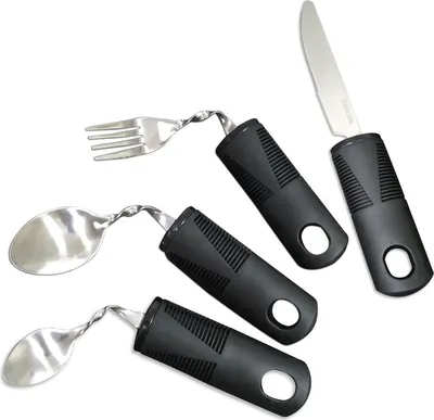 Produktbild von 4-teilig Parkinson Besteck Set,  rutschfester Griff für Senioren, Behinderte und Arthritis Patienten (Schwarz)