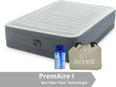 Obrázek produktu pro Intex PremAire I - Nafukovací matrace - Dvoulůžková - S opravnou sadou a vestavěnou pumpou - 203x152x46 cm - PVC - Šedá