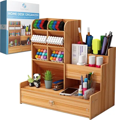 Produktbild von Fleau Schreibtisch-Organizer – mit Schublade – Stifthalter – Stiftebox Holz/Furnier – Stiftebox – Stifte/Stiftaufbewahrung