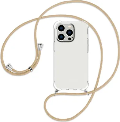 Produktbild von Handykette Backcover-Schutzhülle mit Band (Metall silberfarben) für Apple iPhone 14 Pro (6.1'') - caramel