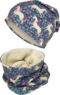 Productafbeelding van Kinder Muts en Sjaal Set - Kinder winterset - Warm Blijven - Omkeerbaar met Fleece - 2-8 Jaar - Met Paardenprint