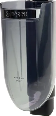 A transparent dust container with a Bosch logo at the top and a fill line indicator.