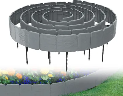 Produktbild von XMTECH Rasenkante in Steinoptik, 2,5 m Beetumrandung Mähkante Randsteine aus Kunststoff, Beeteinfassung Gartenzaun mit 10 Erdanker, 1 Element (L x H): 25x 20cm - 10 Stück, Grau