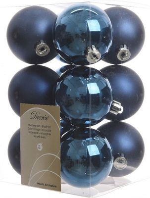 LS-LebenStil 12 Design Weihnachtskugeln 6cm Blau Set Kunststoff Baumkugel Christbaumkugel Christbaumschmuck Weihnachtsdeko bruchsicher bruchfest