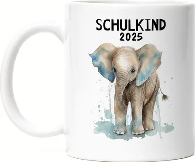 Produktbild von Schulkind 2025 Elefant Tasse Weiß Einschulung 2025 Enkel Enkelin Schulanfang Schuleinführung