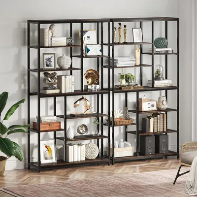 Produktbild von Bücherregal 2er Set Standregal 8 Ebenen 9 Ablagen 200x100x30cm Rustikales Braun