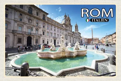 Produktbild von vianmo Holzschild 12x18 cm Rom Italien Piazza Navona Skulptur Bildmotiv Reisemotiv Abenteuer Reisen