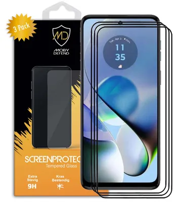 Productafbeelding van 3-Pack MobyDefend Screenprotectors - Geschikt voor  Motorola Moto G54  -  Screensaver Met Zwarte Randen - Gehard Glas